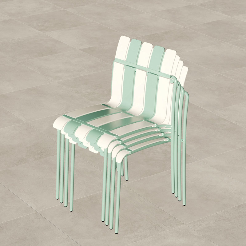 Ensemble de 4 chaises à blocs de couleur modernes et rayées - Siège en PP imperméable et pieds en métal robustes, ensemble de salle à manger intérieur / extérieur pour terrasse, balcon, café
