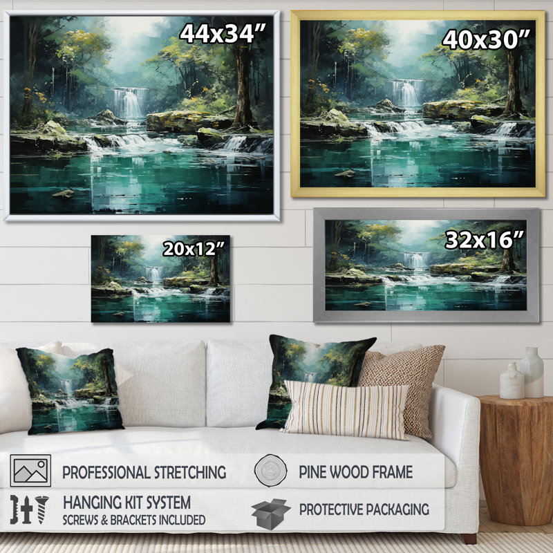 " Waterfall Cliff Scenery III ", Natural Floater Framed, 30" H x 40" W x 1.5" D