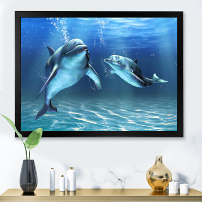 Deux dauphins bleus - Impression sur toile