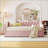 Twin Size Upholstered Daybed with Pop Up Trundle – No Box Spring Needed, Pink for Guest/Youth Rooms