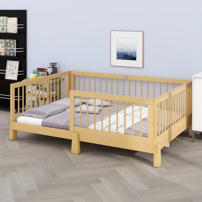 Cadre de lit pour enfant avec barrières de sécurité, lit Montessori convertible 3 en 1 en lit plateforme pour chambres modernes