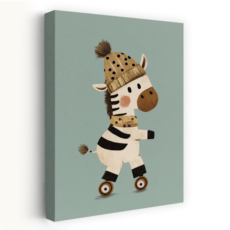 Cozy Zebra Roller Skating Contemporary Zebra Wall Art Print by Mathieu - Wrapped Canvas Print, 91.44cm H x 60.96cm W