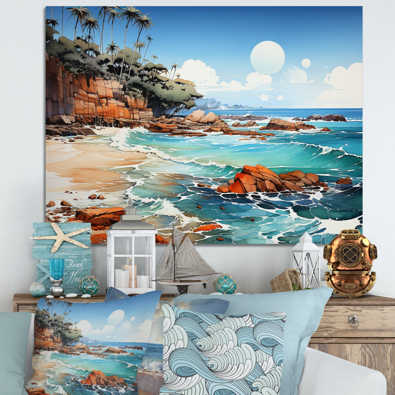 «Blue Beach Waves Fusion I», reproduction, Toile tendue, H 16 po x l 32 po x P 1 po