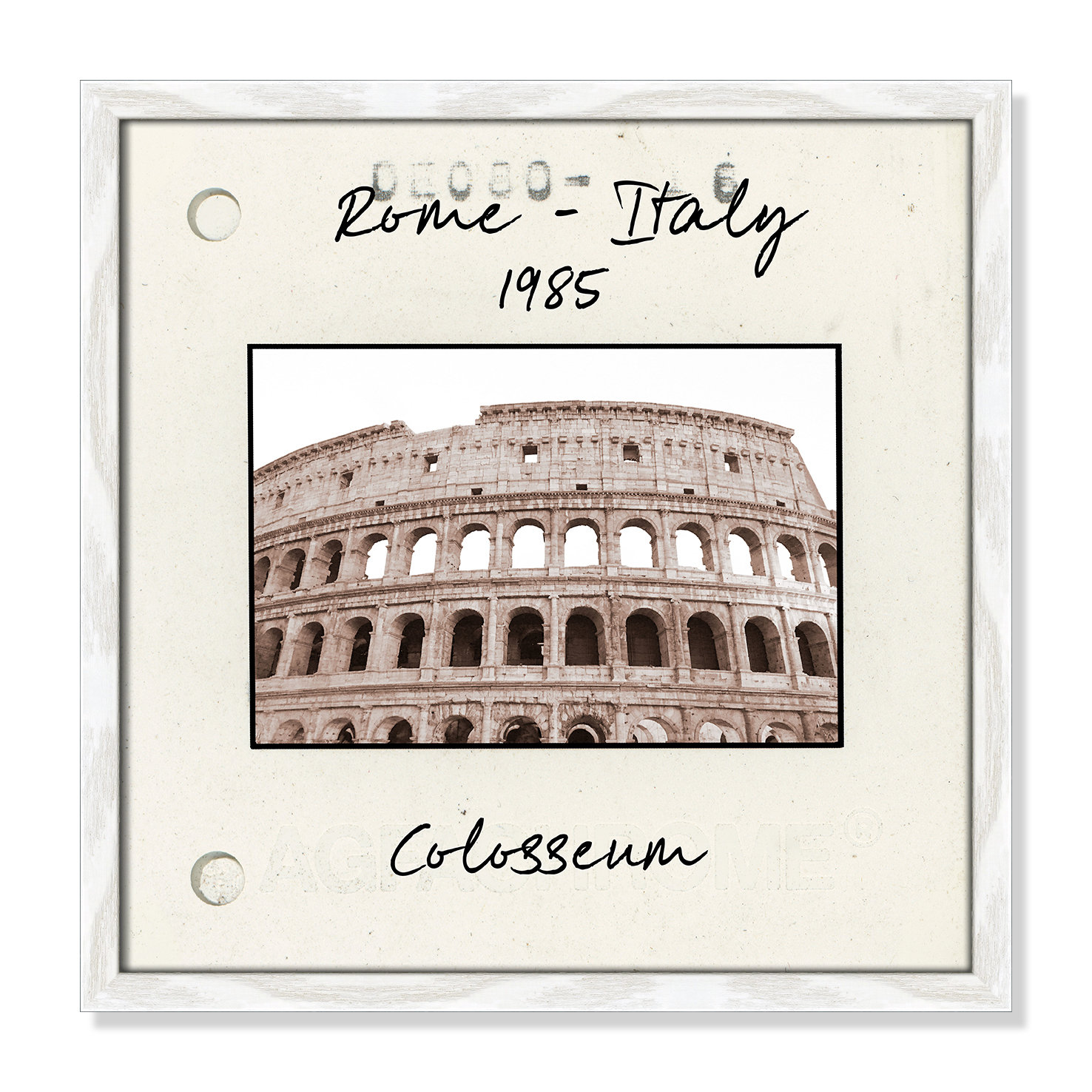 Travel Slide Collection "Rome, Italy - Colosseum" Print, White Single Picture Framed Paper, 17" H x 17" W x 0.75" D
