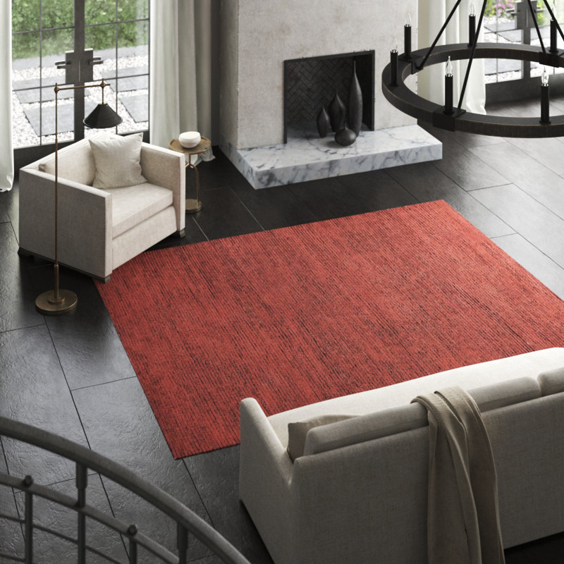 Hidden Path Striped Area Rug in Black/Orange/Red, Rectangle 2' x 3'