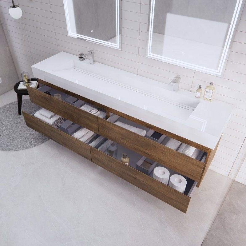 Babajide 83.3'' Bathroom Vanity with Acrylic Top, Rosewood