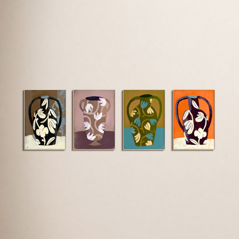 Vases. Set Of 4 Print by Marco Marella For Studio M, White Framed Canvas, 20" H x 14" W x 1.25" D