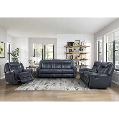Bleu moderne inclinable avec rembourrage en mousse sur les ressorts ensachés, porte-gobelets rabattables au centre, 3 cadres en bois massif et accessoires