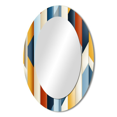 Multicolor Striped Lines Pattern - Multi-Color Mid-Century Oval Wall Mirror