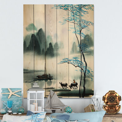 Peinture de paysage chinois II - impression d'art mural traditionnel en bois