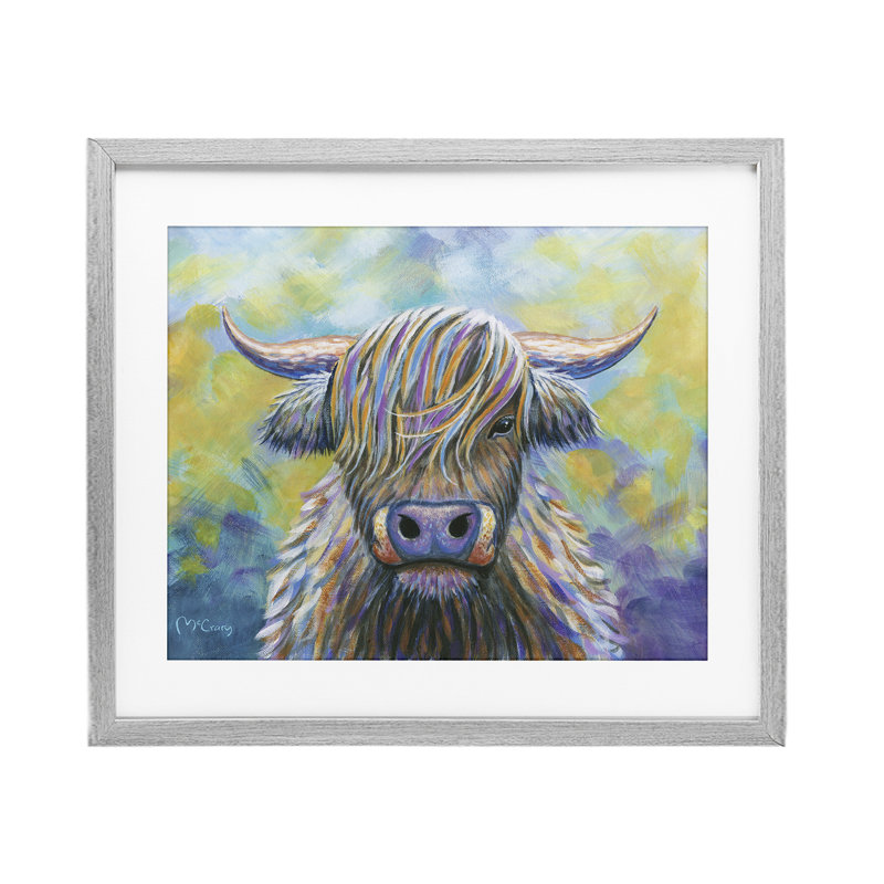 «Highland Cow», impression encadrée sous verre, par Mike McClery, H 13 po x l 16 po, Cadre de ferme gris