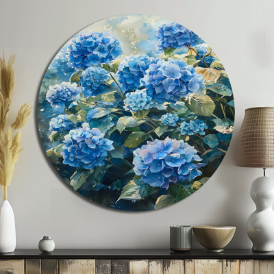 Hortensias dans la brise d'été I - Hydrangea, art mural rond en métal