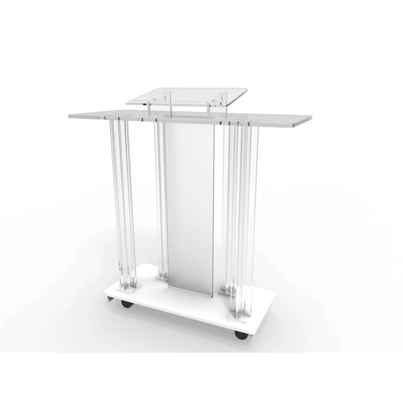 Clear and White Acrylic MDF Rolling Podium with Casters