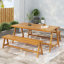 Ensemble de table de pique-nique d'extérieur 3 pièces, ensemble de salle à manger de patio contemporain en bois d'acacia avec bancs - toutes saisons et compact pour balcon, terrasse, camping