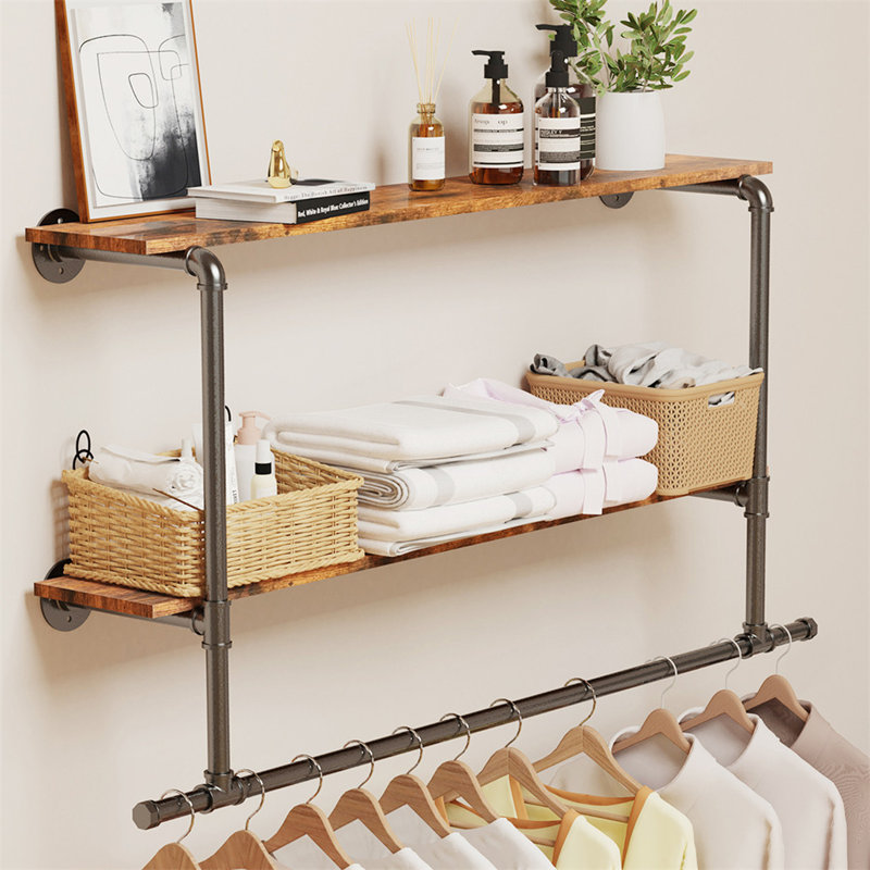 Beton 116cm Industrial Pipe Clothing Rack, Black+Dark Brown