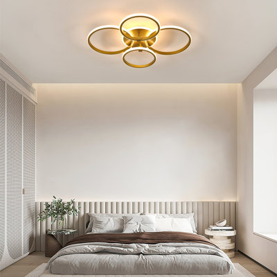Modern 69cm Dimmable Gold Ring LED Flush Mount With Remote