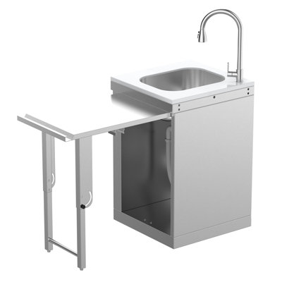 VESTIVIUM SERA C Outdoor Sink Cabinet with Fold-Out Side Table, 304 Stainless Steel, Modular Outdoor Kitchen