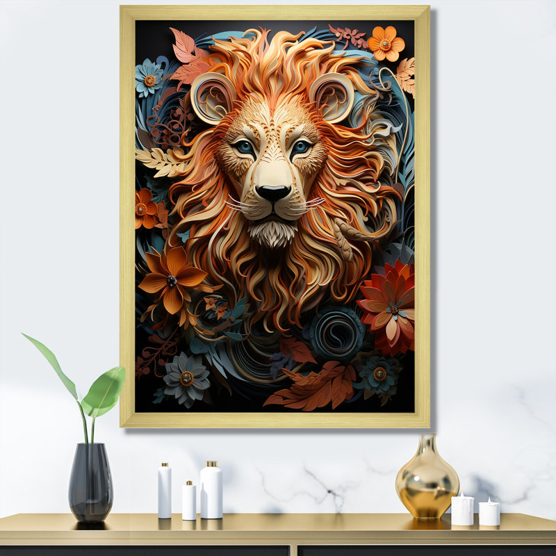 Lions Realm Dominant Presence - impression, H 32 po x l 16 po x P 1 po, Cadre doré simple