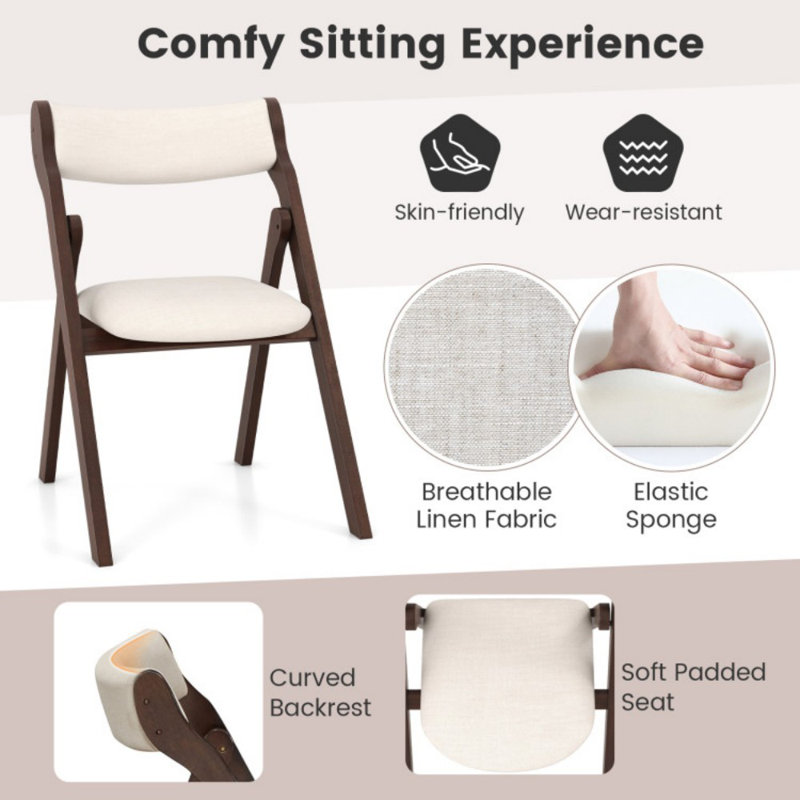 Set of 2 Folding Chairs with Comfy Padded Backrest and Seat