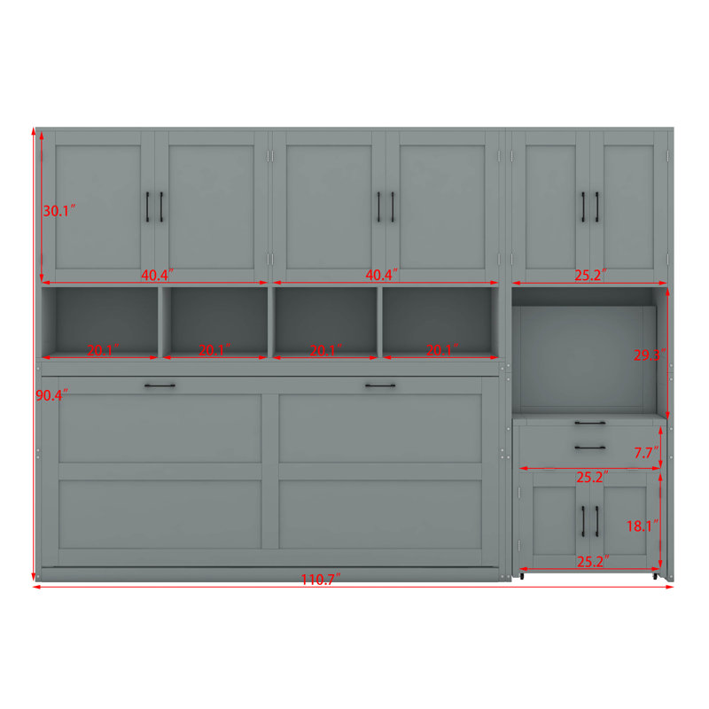  Lit escamotable simple avec garde-robe et tiroirs Earleville, Grey