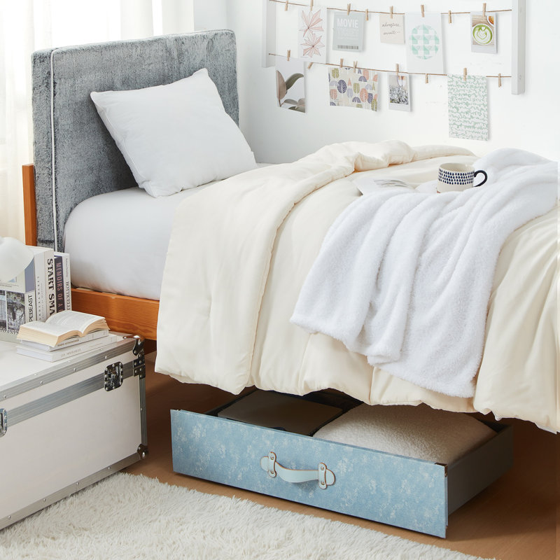 DormCo Texture Underbed Storage Bin with Wheels - Marbled Pattern, Jeans Blue