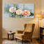 Ensemble de 3 reproductions d'art sur toile roses avec feuilles vertes sur fond gris-1491392107