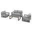 Ensemble de conversation d'extérieur en aluminium peint à la main 4 pièces avec chaises pivotantes, causeuse, coussins gris et table basse Adden-122881284-122879142