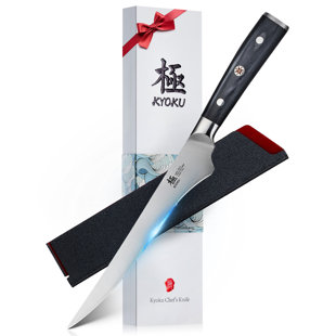 Kyoku 6.5" Boning Knife For Meat Cutting, Samurai Series Filet Knife With Pakkawood Handle, Japanese High Carbon Steel Knife, Full Tang Kitchen Knife For Lamb Chop Pork Shoulder With Sheath And Case