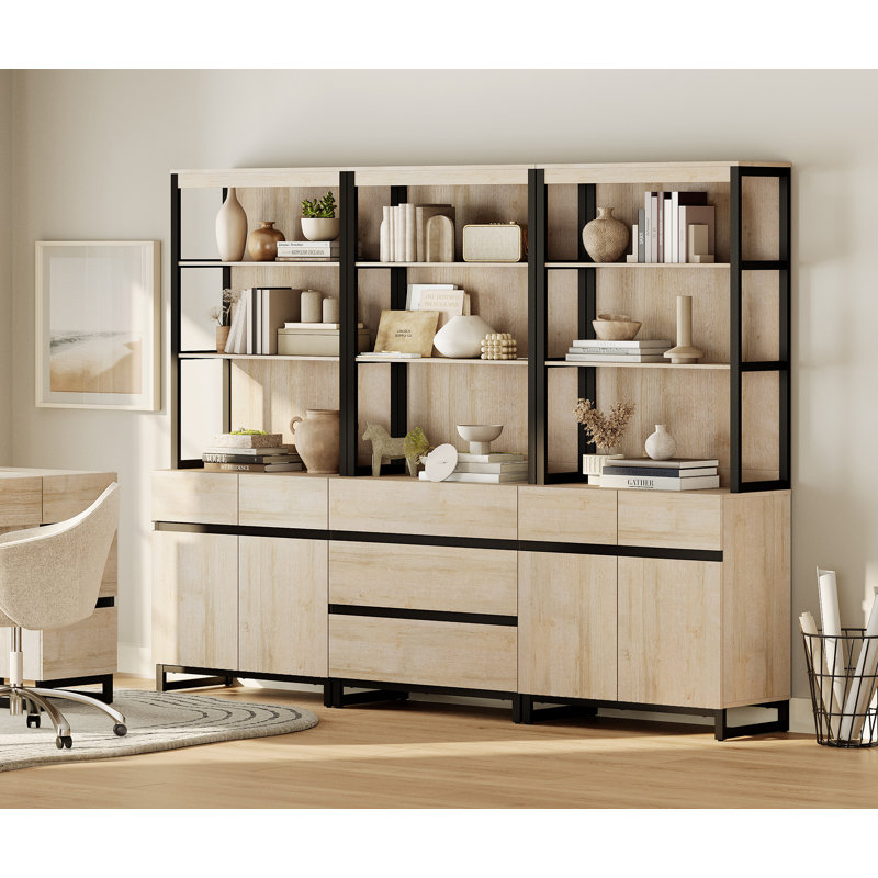 Aadam 3 PCS Modern 72" Tall Bookcase With 3 Drawers And Adjustable Shelves, Library Book Shelf With Storage Cabinet And Open Shelving, Wood Freestanding Bookshelves For Home Office, Living Room