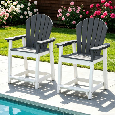 Outdoor HDPE Adirondack Chair Set of 2, Patio Bar Stools