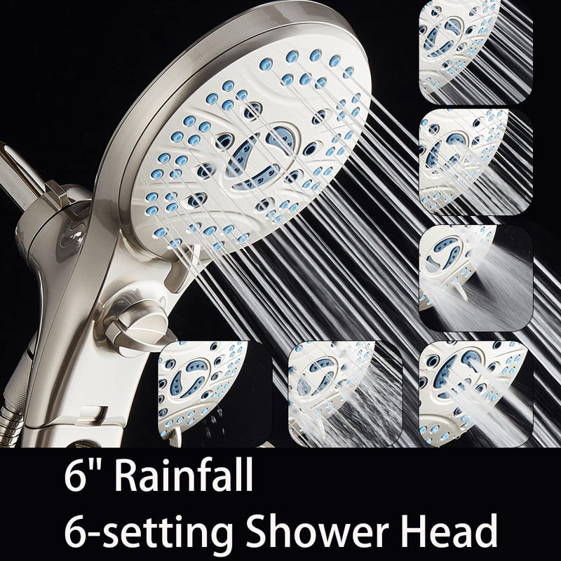 6-Setting 6" Shower Head, 8-Setting 5-Zone Hand Shower ,6 Ft Hose, 1.8 Gallons Per Minute, Nickel
