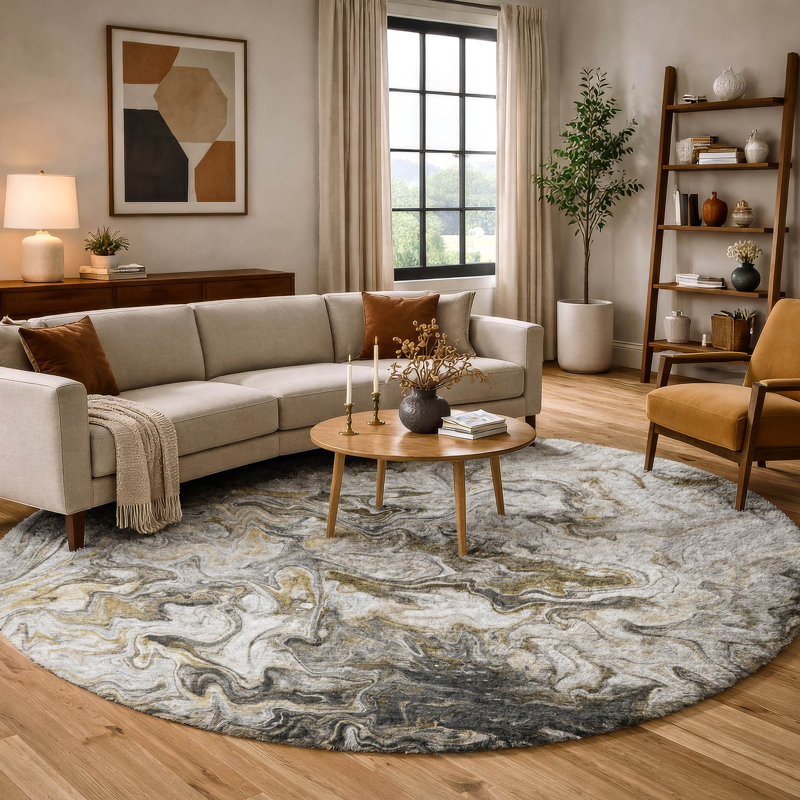 Tapis à poil long de qualité supérieure lavable à la machine ADS603, Taupe, 8' Round