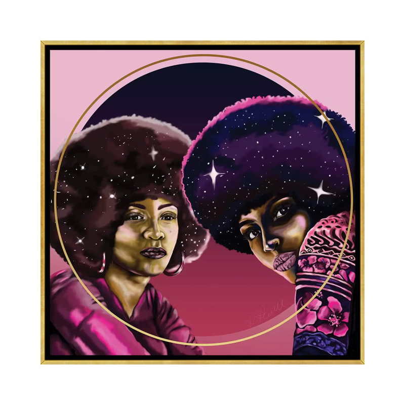 Angela and Assata - impression d'art graphique, Toile encadrée d'or, Pas de tapis, H 18 po x l 18 po x 1,5 po