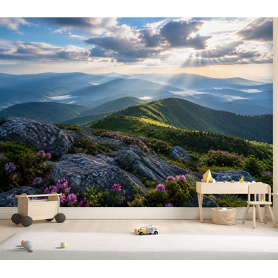 Wall Mural Peel and Stick Wallpaper Appalachian Trail Roan Mountains Rhododendron Bloom Blue Ridge Self-Adhesive Removable Contact Paper Wall Decor for Living Room Bedroom 69"H x 96"W