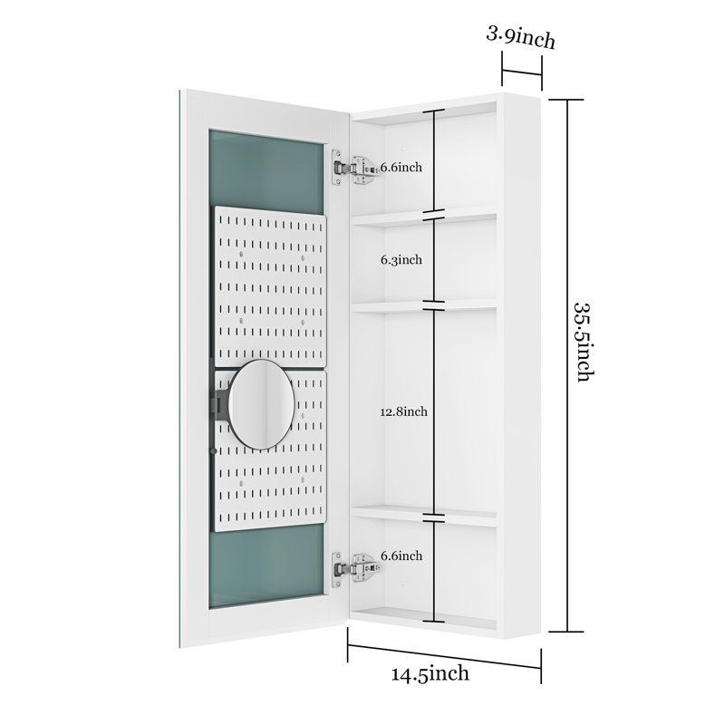 Armoire à pharmacie avec miroir et 4 tablettes fixes Aaditya W H 36 po, Gauche, H 36 po x l 20 po x P 3,9 po