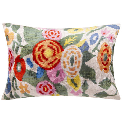 Canvello Handmade Velvet Floral Pillow – 16X24 Luxury Decorative Throw Cushion For Home Decor – Feather Down Insert, Vegetable-Dyed, Colorful Flower Accent For Sofa, Couch & Furniture,