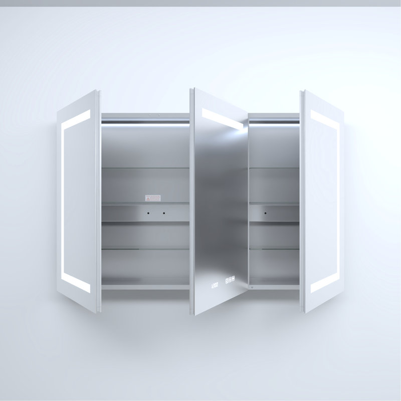 48 po L x H 30 H Armoire à pharmacie en aluminium argenté avec miroir, conduit, horloge