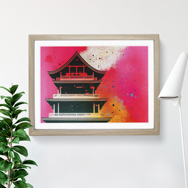 XH1022-6562X Pagoda Paint Splash Vol.2 1 Piece Single Picture Frame Wall Art, 46cm H x 64cm W x 2cm D, Oak