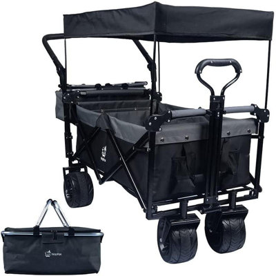 Chariots pliables avec wagons de 140 L pliables avec auvent amovible, chariot pliable avec roues pour tout-terrain avec frein, chariot pliable avec sac isotherme, pour faire du camping à la plage