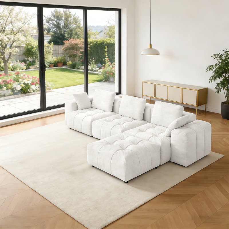 Canapé rembourré, canapé modulaire 4 places modulaire en L pour salon, Beige