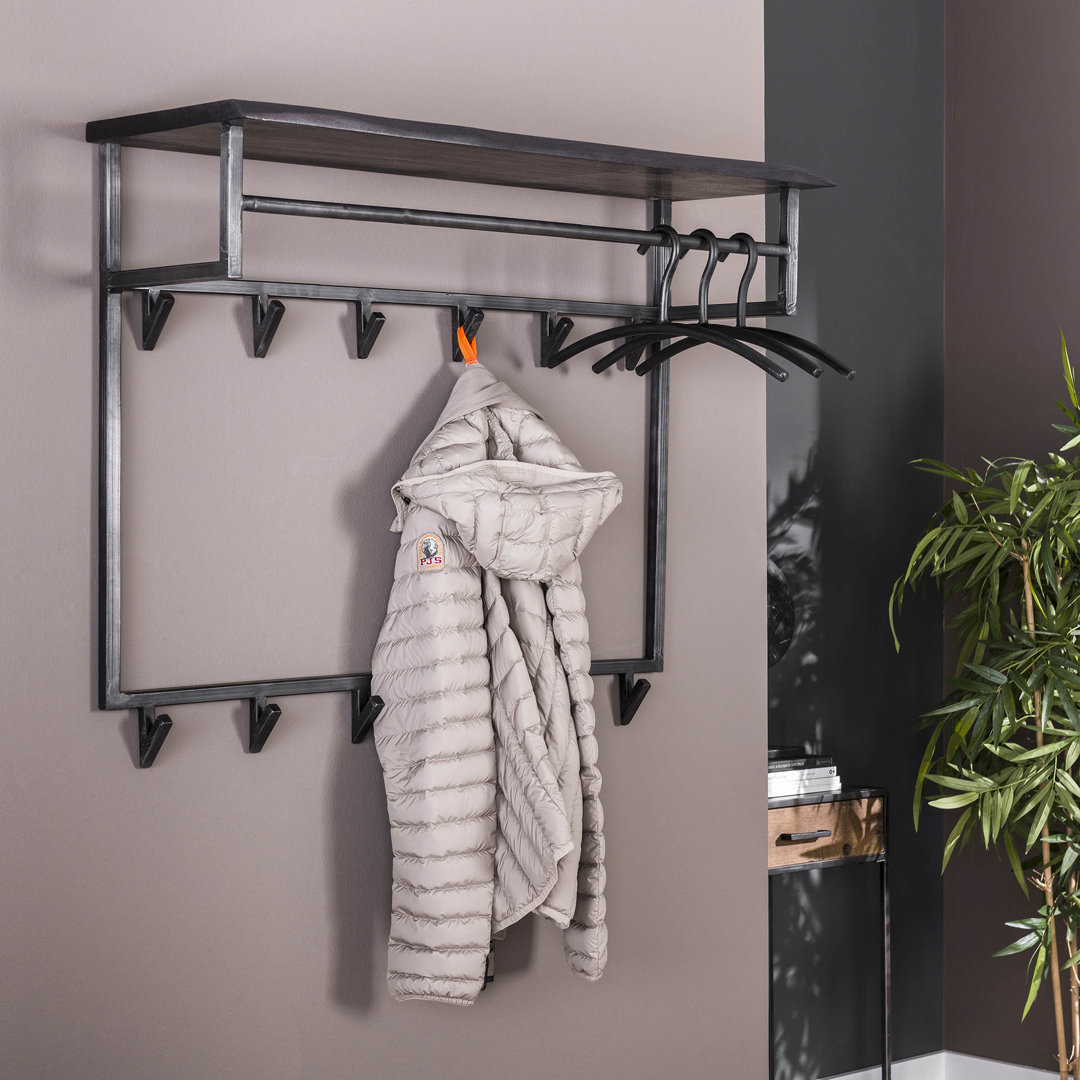 Solid Wood 12 - Hook Wall Mounted Coat Rack with Storage