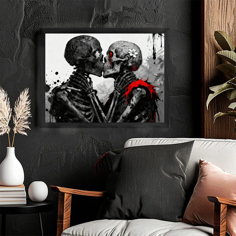 «Black Skull Kiss», impression de style graffiti audacieux, impression encadrée, H 9 po x l 11 po