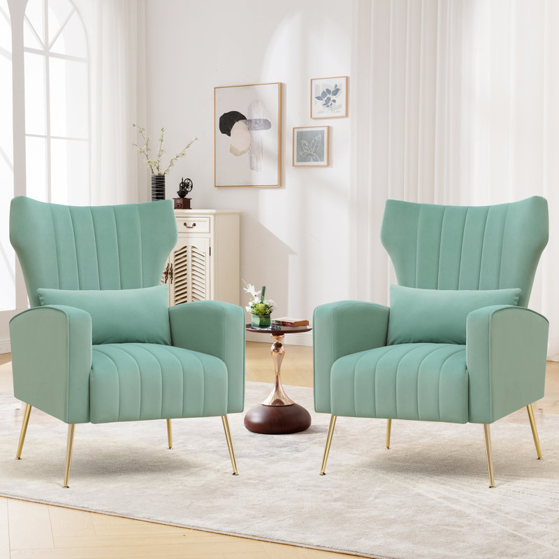 Upholstered Accent Chair With Pillow For Living Room, Lake Green