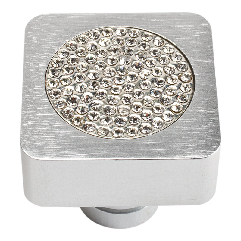 Modern Matte Chrome Square Knob with Mounting Hardware