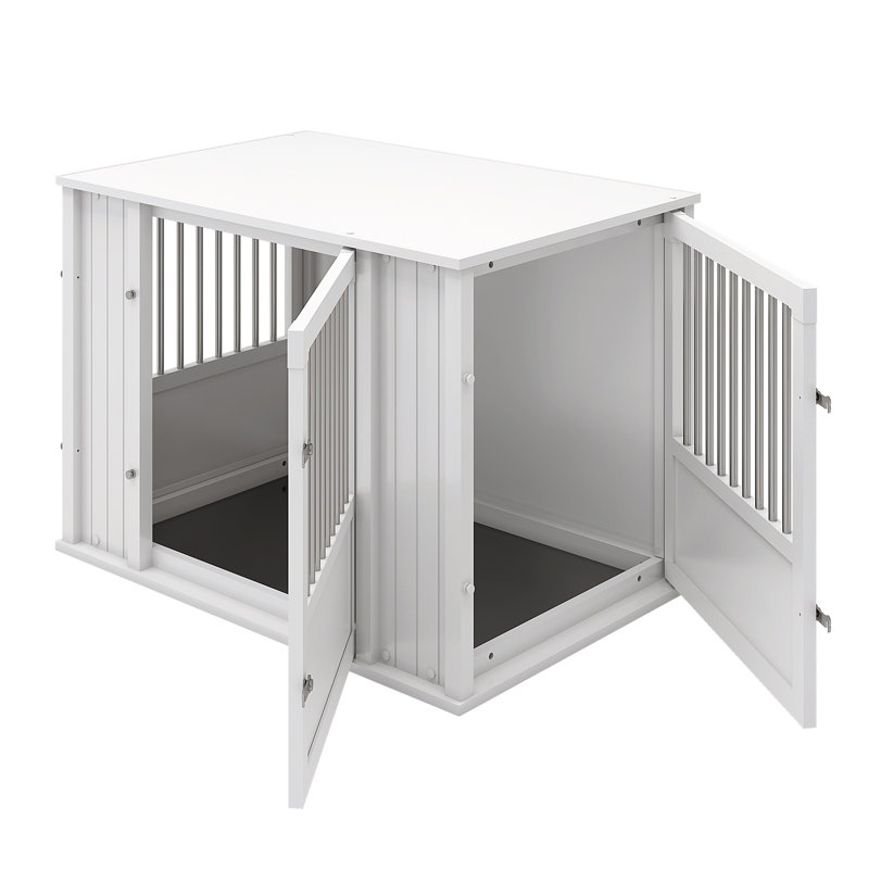 Cage pour chien durable avec placement de porte flexible, Grand (H 27,2 po x l 26,3 po x P 38,3 po), Blanc antique
