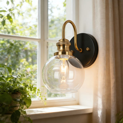 Yedidalga 1-Light Dimmable Black/Copper Finish Armed Sconce