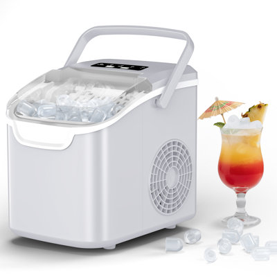 Efficient Portable Countertop Ice Maker: Quick 8-Cube In 6 Mins, Up To 26Lb/Day, 2 Ice Sizes, Perfect For Home/Party/Travel White