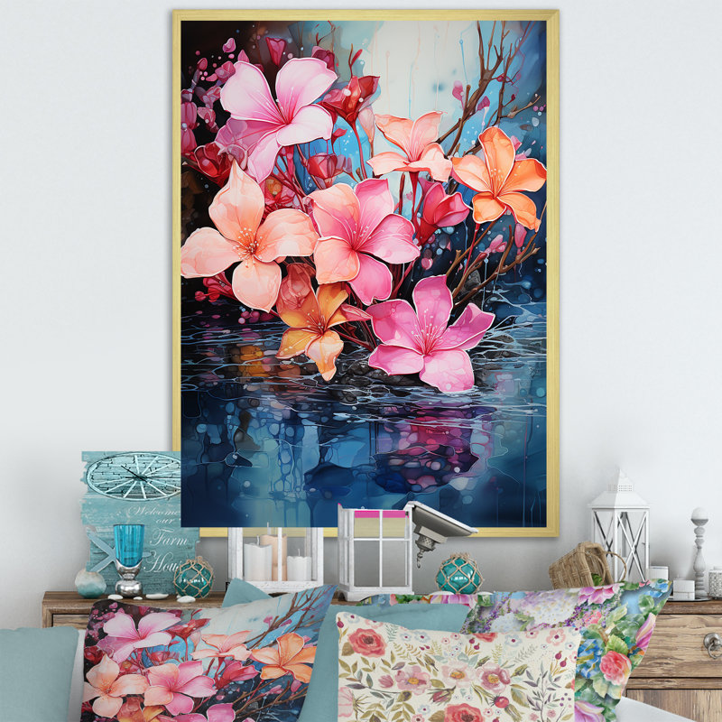 Tropique parfumée Plumeria Serenade, reproduction d'art sur toile, Cadre doré simple, H 40 po x l 30 po x P 1,5 po