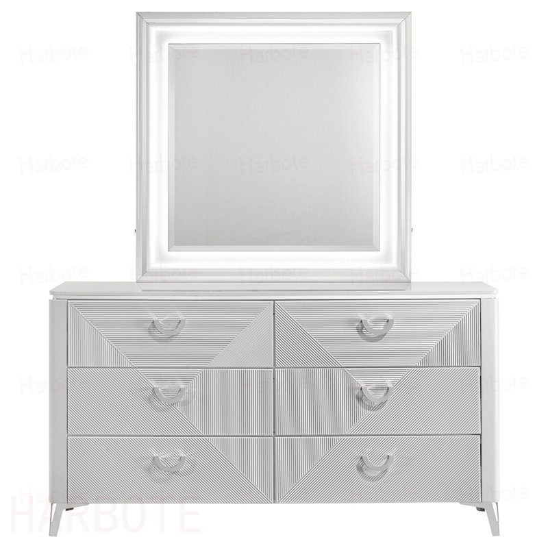 Commode 6 tiroirs très brillante avec miroir