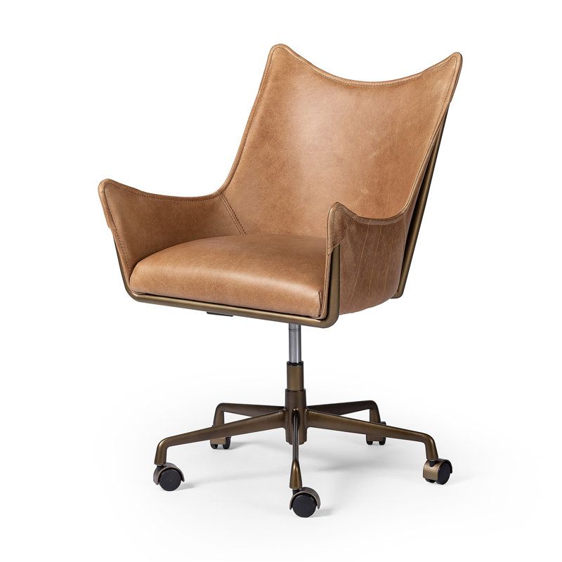 Truman Leather Swivel Office Chair, Taupe Brown